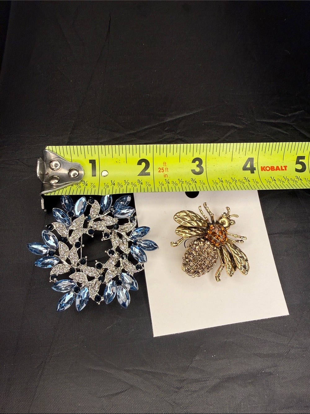 Gold Bee Brooch with Amber Crystals & Blue Crystal Wreath Pin Set